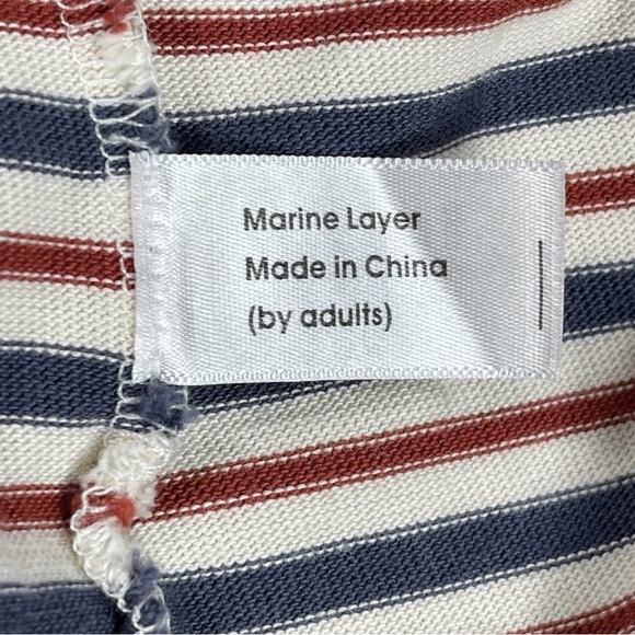 Marine Layer size small cream mini dress blue & red stripes 3/4 sleeve & pockets - Picture 16 of 16
